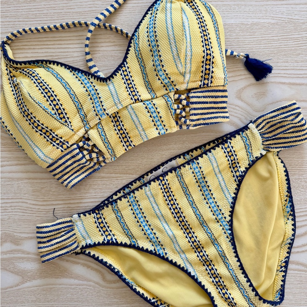 Jessica Simpson Yellow and Blue Striped Bikini